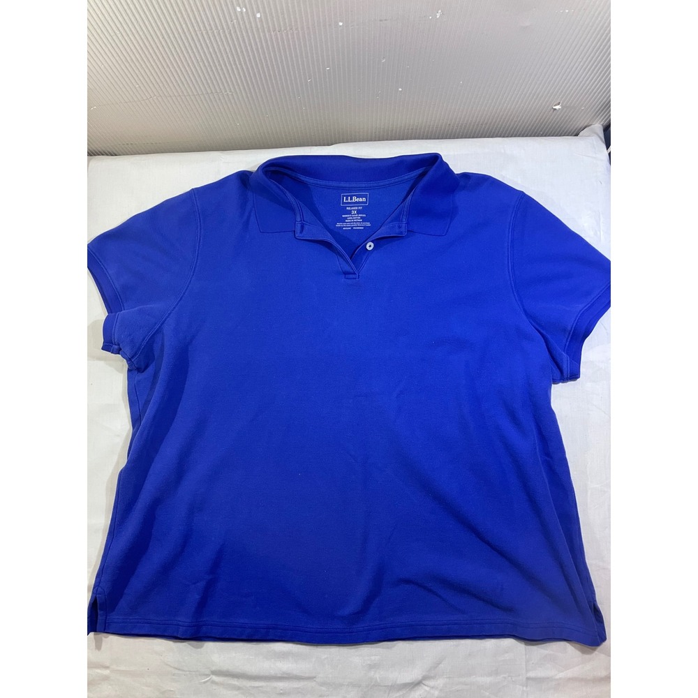 LL Bean Womens 3X Relaxed Fit Polo Shirt Royal Blue Short Sleeve‎ 100% Cotton